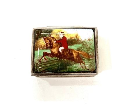 Silver and enamel hunting scene Pill box 