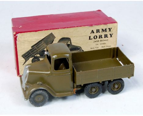 Britains No.1335 Army Lorry with Driver, six wheel tipping body, back drops and driver door opens, in the original all card b