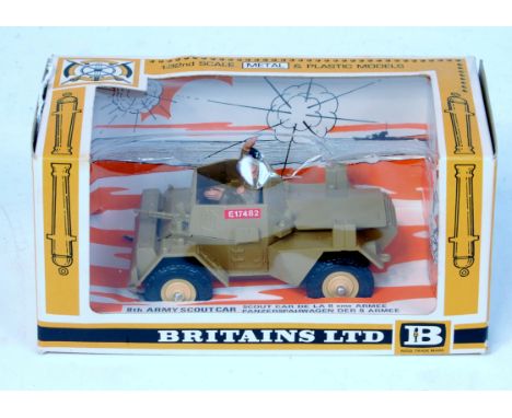 Britains, No.9784 8th Army Scout Car, finished in tan with E17482 Label to sides, in the original orange and white window box