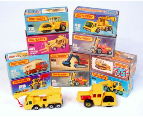 Matchbox Superfast 1-75 series boxed group, Construction and Commercial Vehicle Related, 10 boxed as issued examples, to incl