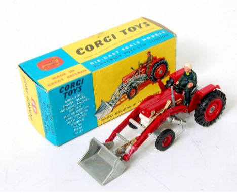 Corgi Toys, 69, Massey Ferguson 165 tractor and shovel, red and grey body with silver shovel, red plastic hubs, with driver, 