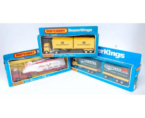 Matchbox Superkings Boxed Commercial Vehicle Group, to include K-17 Container Truck, yellow and silver example with Deutsche 