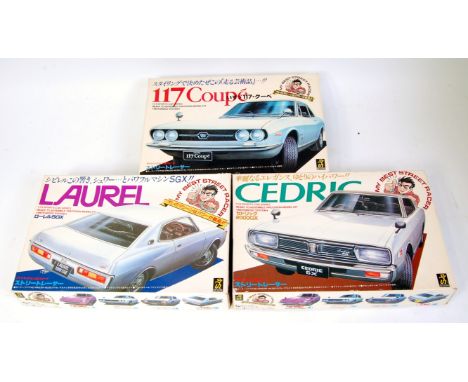 Doyusha 1.24 scale, No.2 1971 Isuzu 117 Coupe, 4 - 1972 Nissan Laurel Coupe & No.8 1971 Nissan Cedric 2000 GX2dr Coupe, all '