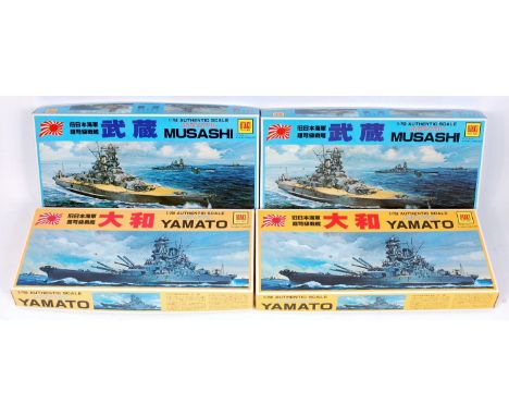 Otaki Plastic Model 1/750th scale plastic War Ship Group, 4 boxed examples, to include 2x Musashi Dreadnaught Battleship Japa