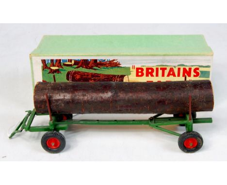 Britains No.129F Timber Trailer, rare item comprising green timber carraige for towing behind tractor, with single log load, 