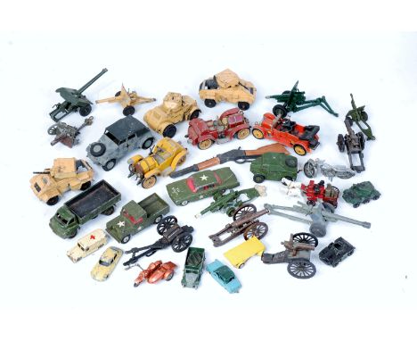 Dinky, Corgi, Britains, Lone Star, Matchbox and others mixed played with diecast, mainly military includes Corgi missile erec