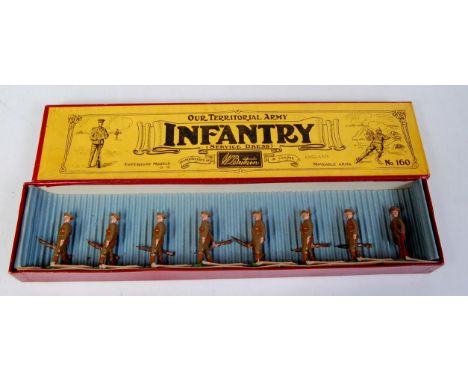 Britains Set No.160 Our Territorial Army, Infantry is service dress, 7 troops marching at trail, plus officer with sword, in 
