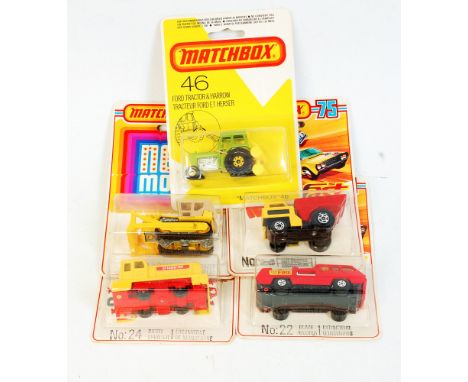 Matchbox Superfast Carded Diecast Group, 5 examples, all sealed on backing card, to include No.22 Blaze Buster, No.64 Caterpi