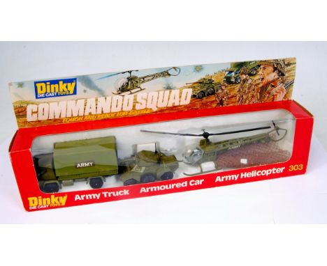 Dinky Toys, Gift Set 303, Military Command Squad, comprising of Army Truck, Armoured Car and Army Helicopter, in the original