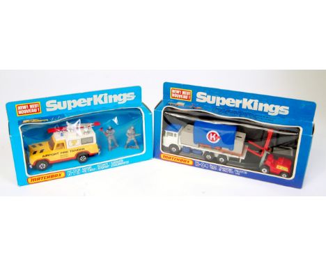 Matchbox Superkings Window Boxed Group, 2 boxed examples, to include K-75 Airport Fire Tender (M-BVG), and K-34 Pallet Truck 