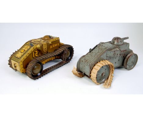 Triang Tinplate WW1 Tank with remains of original rubber tracks, blue-grey original finish, play worn and un-tested (F), sold