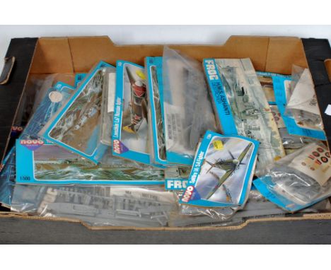 Frog and Novo 1/72nd and 1/500th scale Military Aircraft and War Ship plastic kit group, 19 sealed and bagged examples, to in