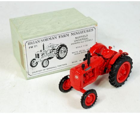 Brian Norman Farm Miniatures, 1/32nd scale white metal and resin model of a Nuffield Universal, FM01, with dedication leaflet