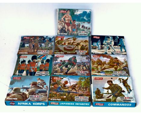 Airfix HO/OO scale plastic figure group, 10 boxed examples, all appear as issued, to include US Marines, Japanese Infantry, A