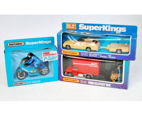 Matchbox Superkings Window Boxed Group, 3 examples, to include K-81 Suzuki Motorcycle, finished in blue with RN30 (M-BVG), K-
