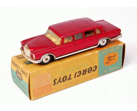 Corgi Toys, 247 Mercedes Benz 600 Pullman, metallic red body, cream interior, windscreen wipers, spun hubs, in original all c