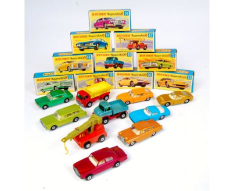 Matchbox Superfast 1-75 series boxed diecast group, 12 boxed examples, all M-BVGNM, examples to include No.47 Jaguar SS100, N