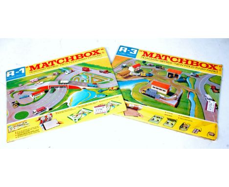 Matchbox Roadway Series Fold Away Play Mat Group, 2 factory sealed examples, to include R-1 Flyover and R-3 Farm