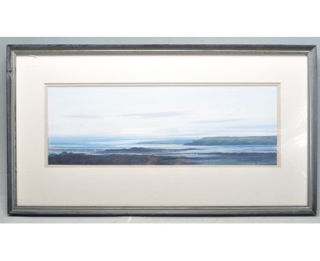 Laurence Roche - A signed mixed media painting of a seascape signed by the artist. Framed and glazed. 32cm x 60cm.