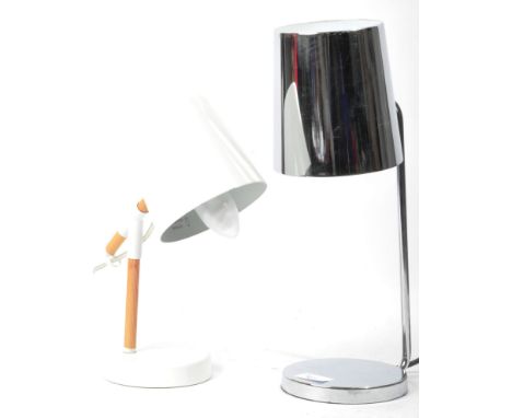 Habitat - Two contemporary desk / table lamp lights to include the Peeta model having a white barrel shade with show wood arm