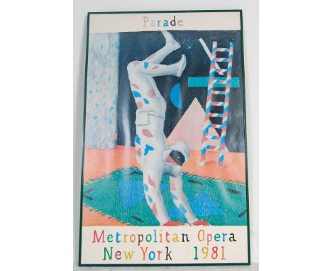 David Hockney (British 1934-): 'Parade' exhibition poster for Metropolitan Opera New York 1981 featuring an acrobat in costum