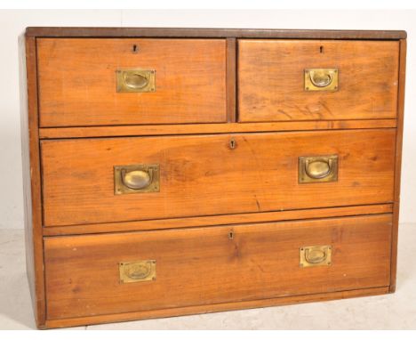 A 19th century part campaign chest of drawers. The 19th century campaign drawers comprising short and deep configuration bein