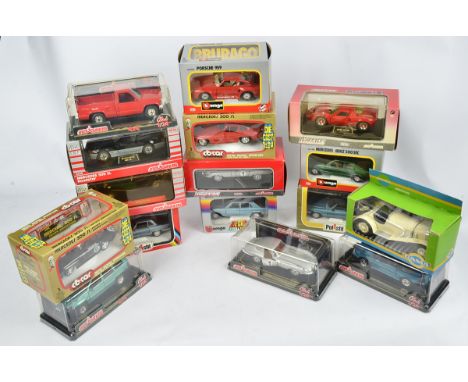 1:24/1:25/1:26 Scale Vintage and Modern Cars, a boxed collection comprising, Majorette 4108 Jeep, 4217 Mustang, 4102 Jaguar a