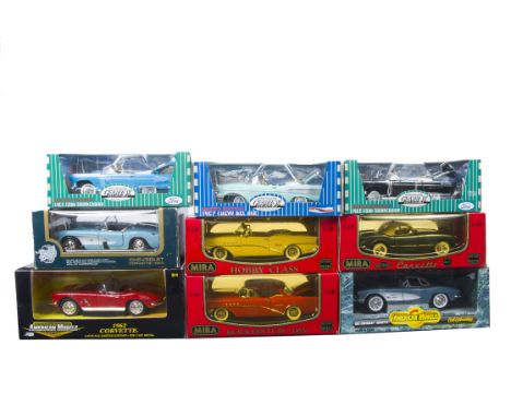 1:18 Scale Diecast American Classic Cars and Car Coin Banks, a boxed group of nine comprising, Mira 9003/6131 1955 Buick Cent