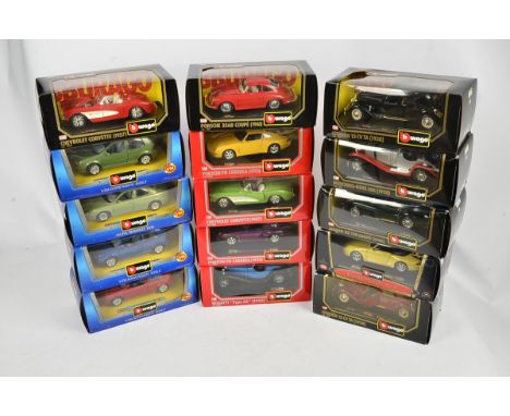 1:24 Scale Models by Burago, a boxed group comprising 0590 Porsche 911, 0560 Porsche 911 (2) in differing liveries, 1521 356B