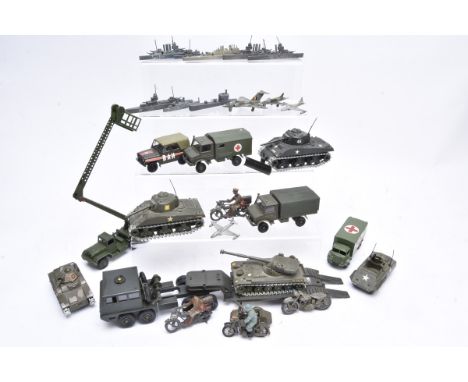 Diecast Military Vehicles, a playworn/Unboxed collection including pre-war hollow cast naval waterline models and dispatch ri
