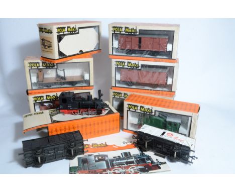 Pola Maxi 1/45 Scale 0 gauge 2-rail Locomotives and Stock, of Continental aspect, boxed items include DB 0-6-0 tank no 897296