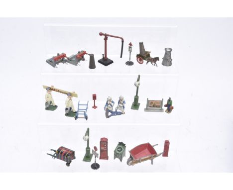 Various 0 and 00 Gauge Accessories and Dinky Model Miniatures, Hornby 0 Gauge tin trunk, stamping and platform tickets machin