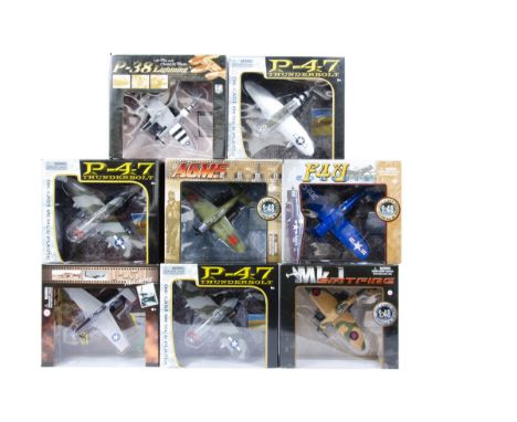 Motor Max 1:48 Scale WWII Fighter Planes, a boxed group comprising 76316 P-47 Thunderbolt (3), 76368 Zero, 76355 F4U Corsair,