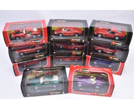 1:24 Scale Ferrari Cobras and Lamborghini by Burago, a boxed group comprising 1532 F40, 1552 F50, 1510 250 GTO (2), 0511 275 