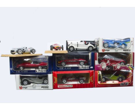 1:18/1:16 Scale Vintage Competition and Road Cars, a boxed group including Burago 3002 Mercedes Benz SSKL 1931, 3005 Bugatti 