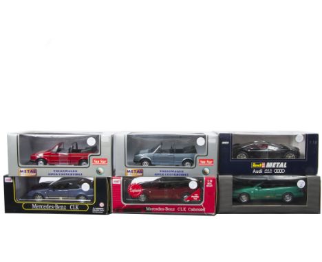 1:18 Scale Modern European Cars,  six boxed models comprising Sunstar 1180/1182 VW Open Convertible (2) in blue and red liver