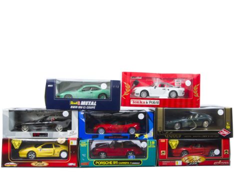 1:18 Scale Modern European and American Sports Cars,  eight boxed models comprising, Guiloy 67537 Aston Martin DB7, Anson 303