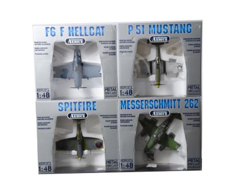 Armour Collection 1:48 Scale WWII Aircraft, a boxed group of four B11B568 F6F3 Hellcat, 98193 P51-D Mustang R Urschler, B11B3