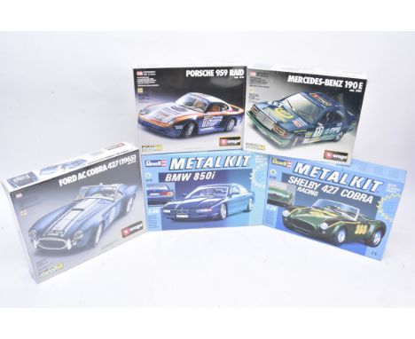 1:24 Scale Metal Car Kits, a boxed group of five comprising Burago 5513 Ford AC Cobra 1965, 5121 Porsche 959 Rais and 5105 Me