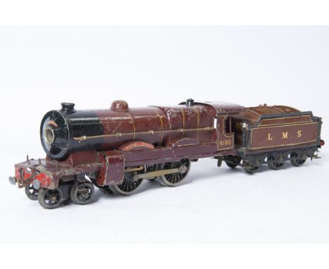 A Hornby O Gauge No E320 LMS 'Royal Scot' 4-4-2 Locomotive and Tender, in LMS crimson as no 6100, P-F, flaking to driving whe
