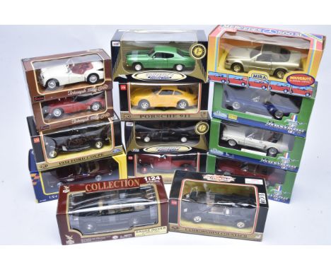 Modern Diecast 1:24 Scale Vehicles, a boxed collection of vintage and modern vehicles including Motormax (5), Anson (5), Mira