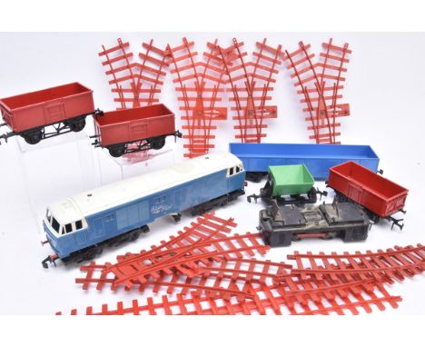 Tri-ang Big Big O Gauge Locomotive spares Rolling Stock and Track, Hymek 'Blue Flyer'  with damage to one side and motor bogi