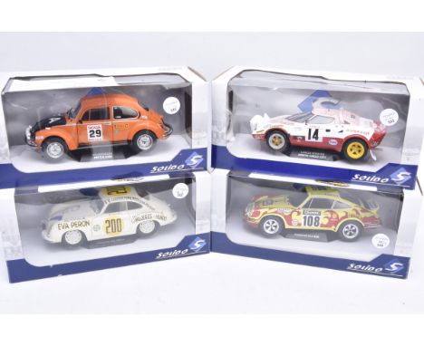 1:18 Scale Solido Rally Models, four boxed examples, S1801109 Porsche 911 RSR Tour Auto 1973, S1802801 Porsche 356 Pre-A Pana