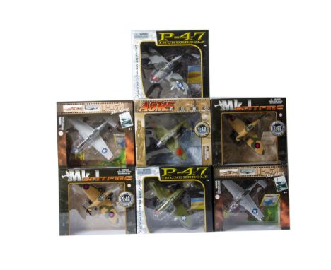 Motor Max 1:48 Scale WWII Fighter Planes, a boxed group comprising 76316 P-47 Thunderbolt (2), 76368 Zero, 76370 MKI Spitfire
