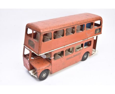 Tri-ang large scale steel London double deck  pull along Bus, in faded red, length 57cm, height 32cm, F, requires restoration