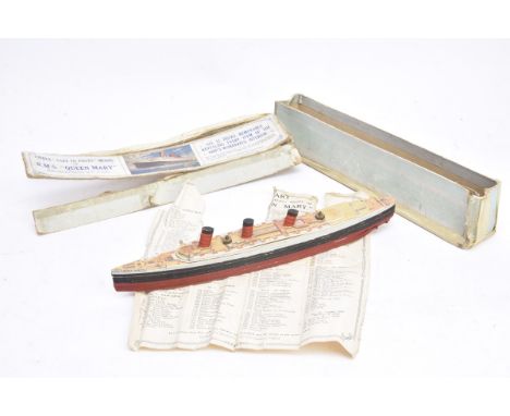 Chad Valley 'Take to Pieces' RMS Queen Mary' card Liner, with 12 decks connected by nut and bolt through the vessel, with dec