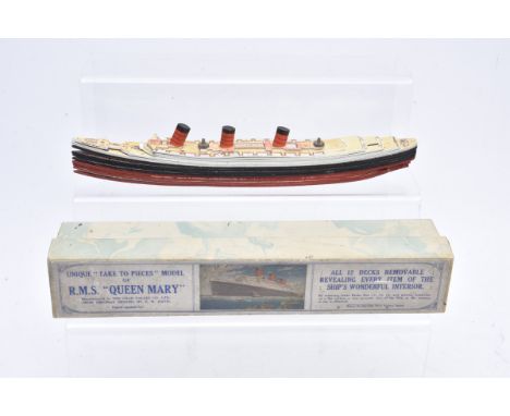 Chad Valley 'Take to Pieces' RMS Queen Mary' card Liner, with 12 decks connected by nut and bolt through the vessel, original