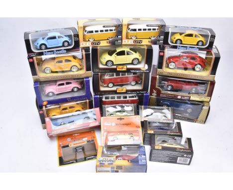 Volkswagen Beetle and Camper Van Diecast Models, a boxed collection of vintage and modern VWs including 1:24 scale examples b