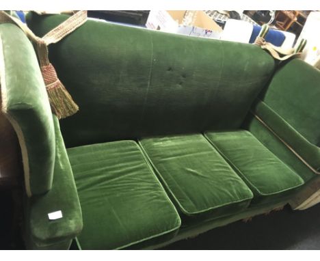 BOTTLE GREEN COLOURED VELOUR DROP END SOFA, 5ft 6'' EXTENDING TO 7ft