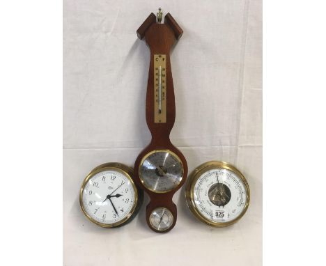 MODERN SMALL BANJO BAROMETER, MODERN BULK HEAD CLOCK &amp; AN ANEROID BAROMETER